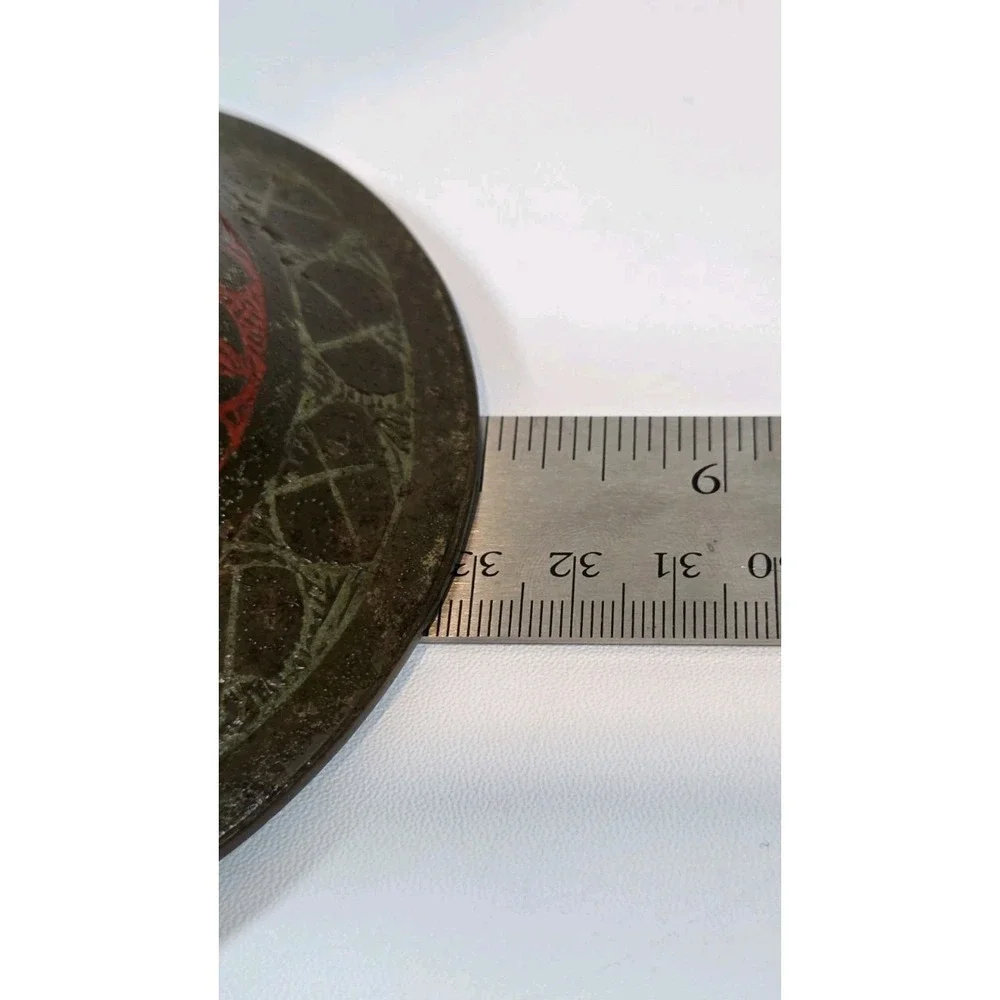Vintage Brass Etched & Hand Painted Trumpet Styled Vase Made in‎ India